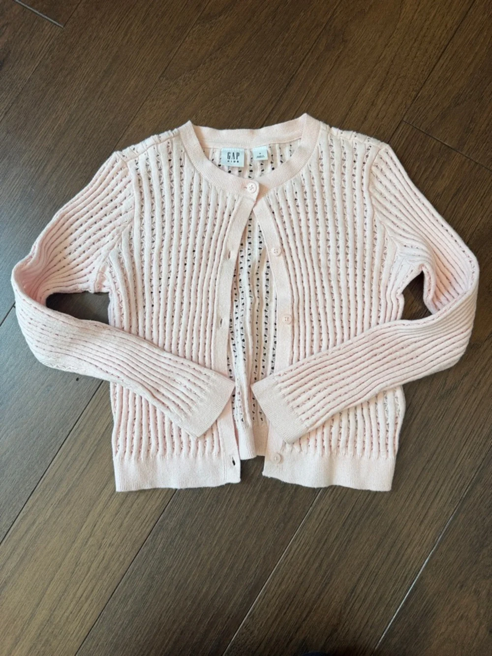 GAP Kids Light Pink Open-Knit Button-Up Cardigan Small 6/7 - C13-025